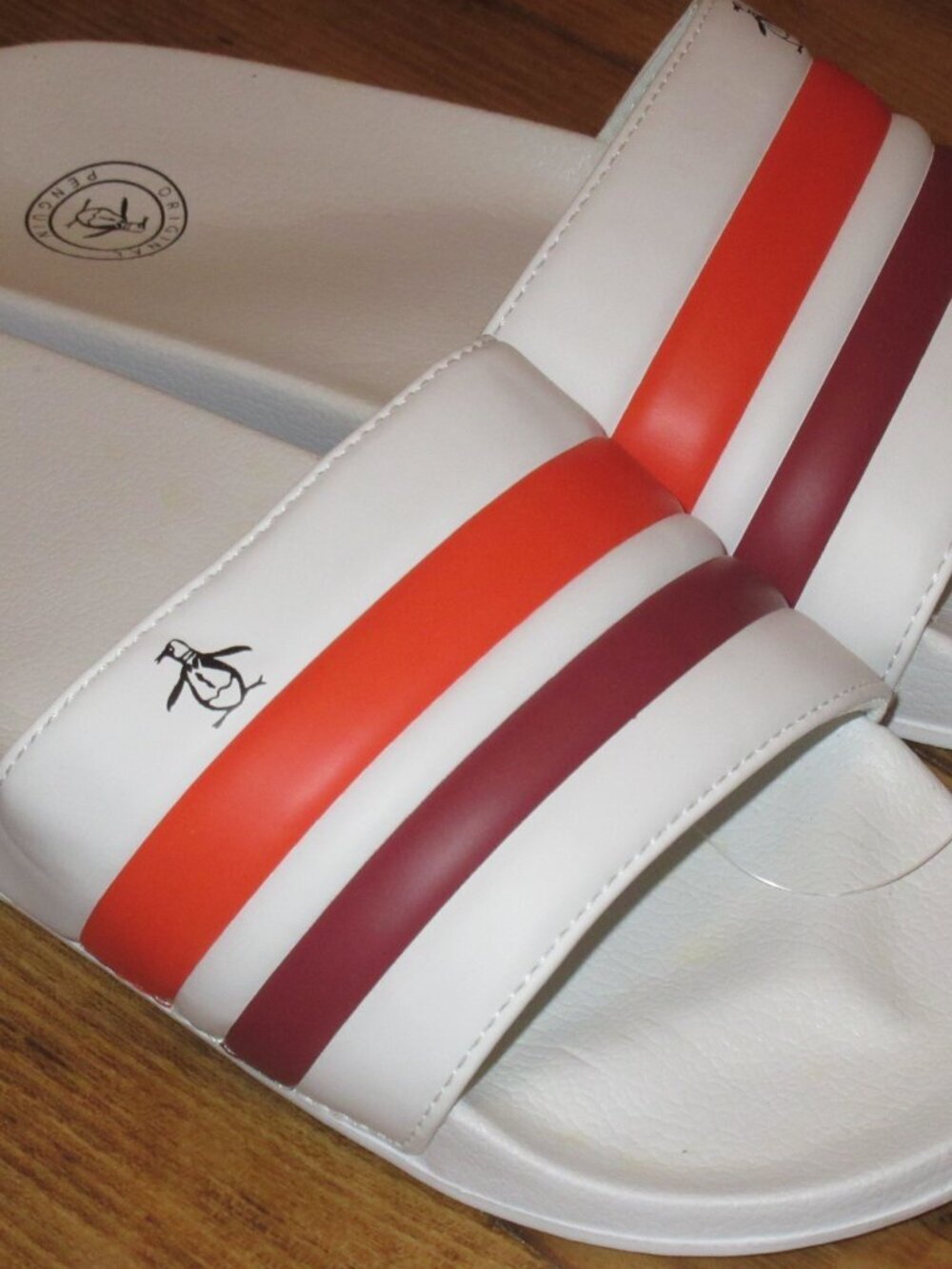 Original Penguin Men's Earle Slide Sandal White Coal Orange Red NWT Classic - Picture 9 of 9